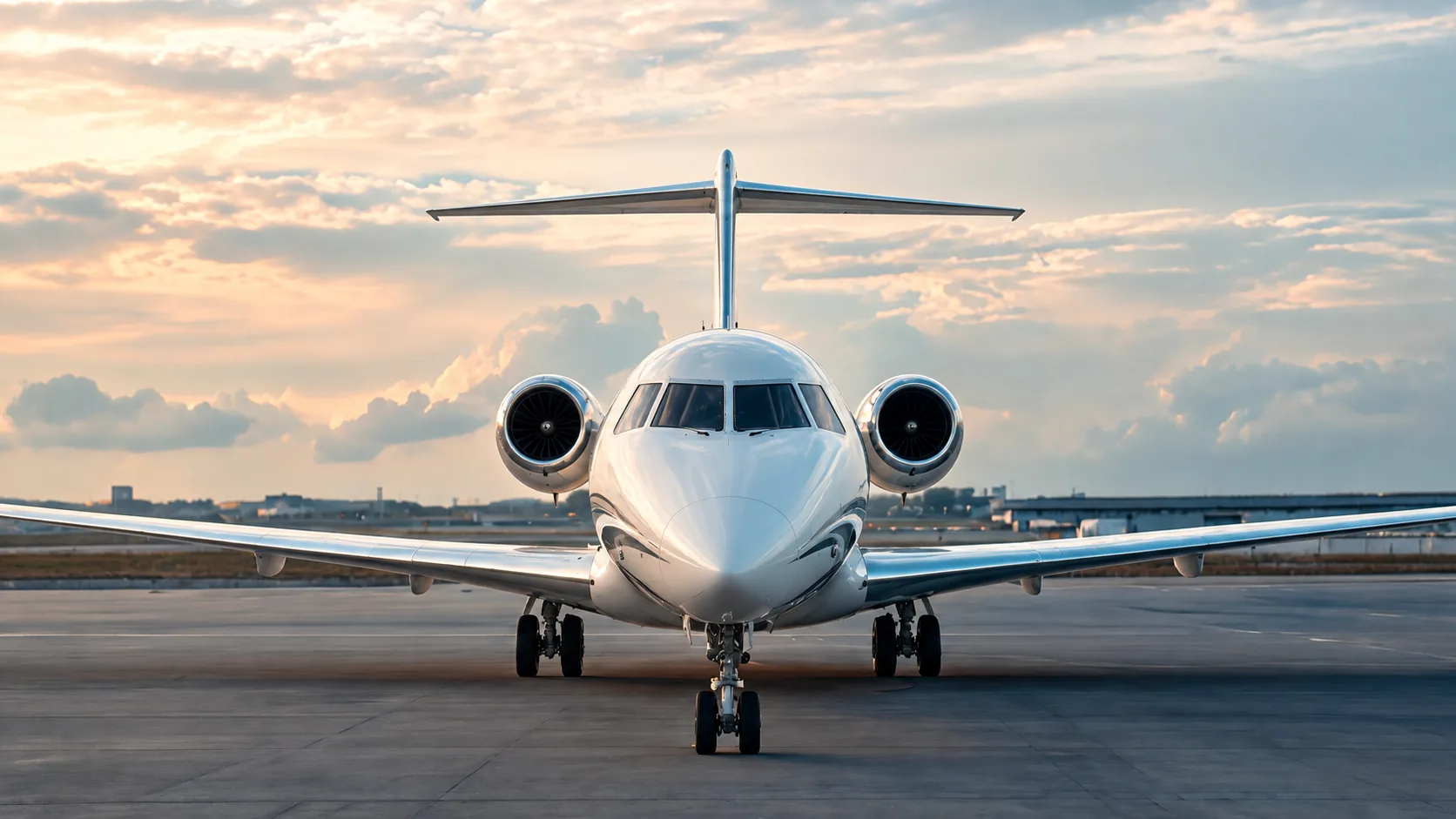 Corporate jet positioned on the runway for executive travel